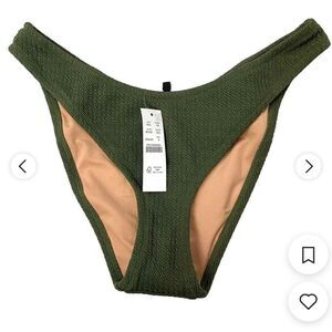 NWT J Crew Textured Curved Waist Cheeky Bikini Bottom Safari Green Size M